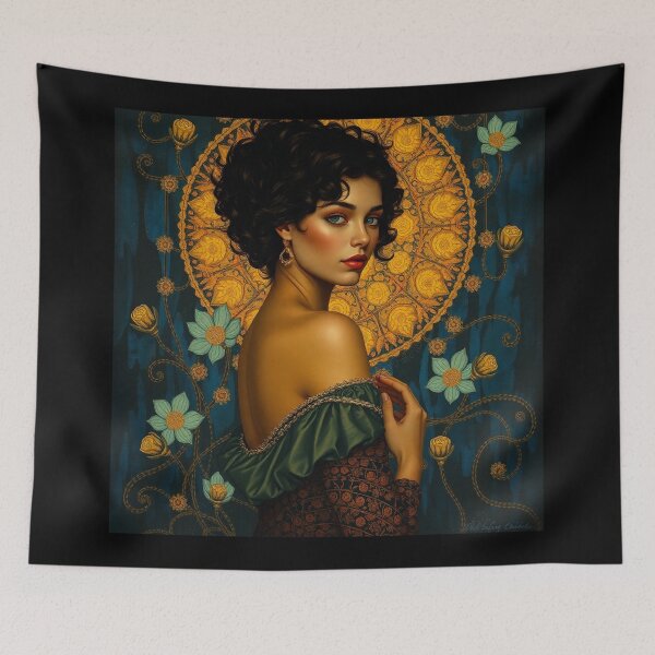 Item preview,  Portrait of a woman with flowers painting after Gustav Klimt designed and sold by Vintage Designs +.