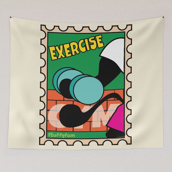 Item preview, Black cat exercising at the gym stamp designed and sold by fluffyfamcraft.