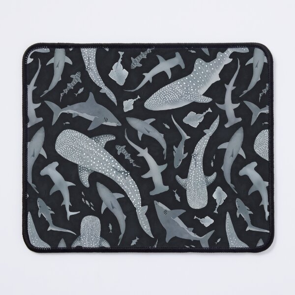 Item preview, Monochrome neutral grey watercolour shark ocean on very dark grey designed and sold by adenaJ.