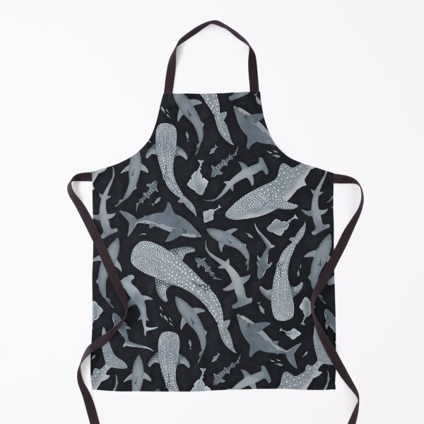 Item preview, Monochrome neutral grey watercolour shark ocean on very dark grey designed and sold by adenaJ.