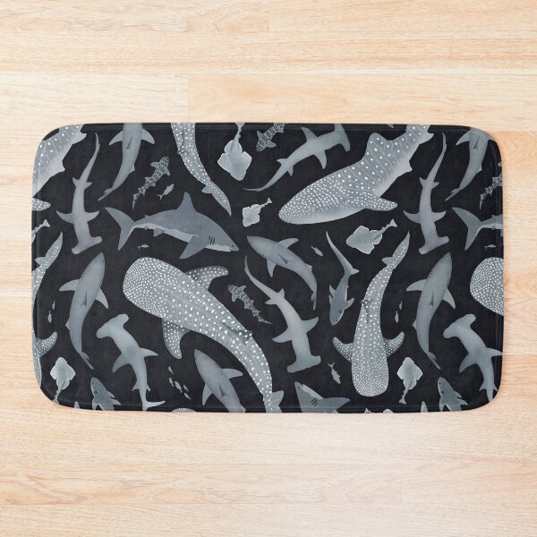Item preview, Monochrome neutral grey watercolour shark ocean on very dark grey designed and sold by adenaJ.