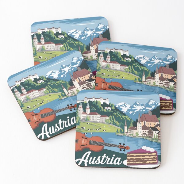 Item preview, Austria Vintage Travel Poster: Salzburg Skyline, Alpine Lakes & Classical Heritage designed and sold by LSVart.