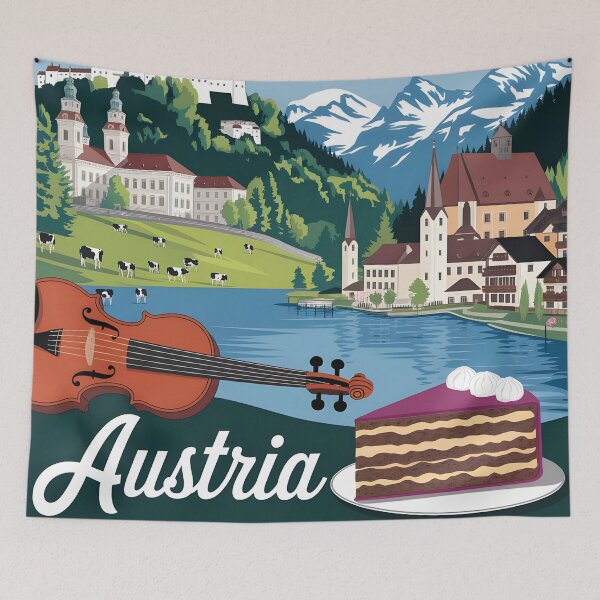 Item preview, Austria Vintage Travel Poster: Salzburg Skyline, Alpine Lakes & Classical Heritage designed and sold by LSVart.
