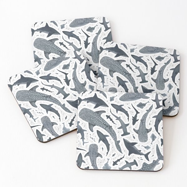 Item preview, Monochrome grey watercolour shark ocean on white designed and sold by adenaJ.