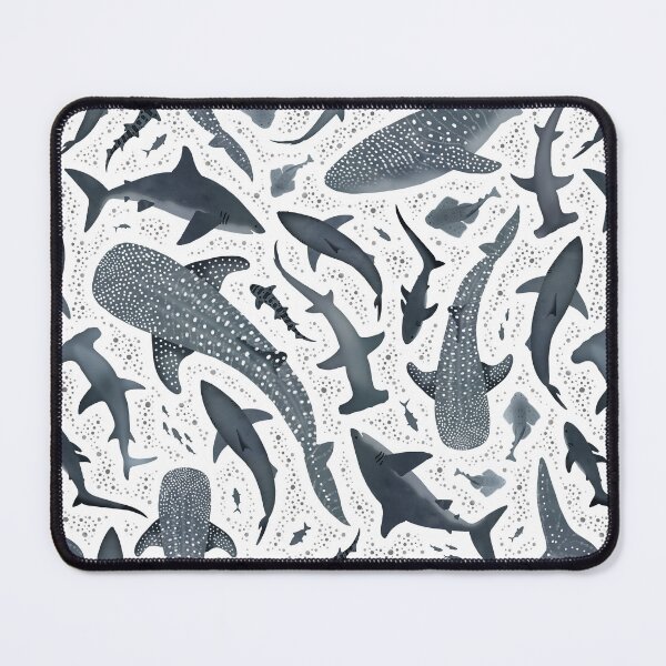 Item preview, Monochrome grey watercolour shark ocean on white designed and sold by adenaJ.