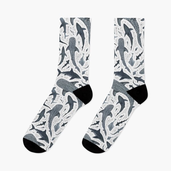 Item preview, Monochrome grey watercolour shark ocean on white designed and sold by adenaJ.