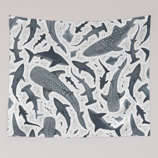 Item preview, Monochrome grey watercolour shark ocean on white designed and sold by adenaJ.