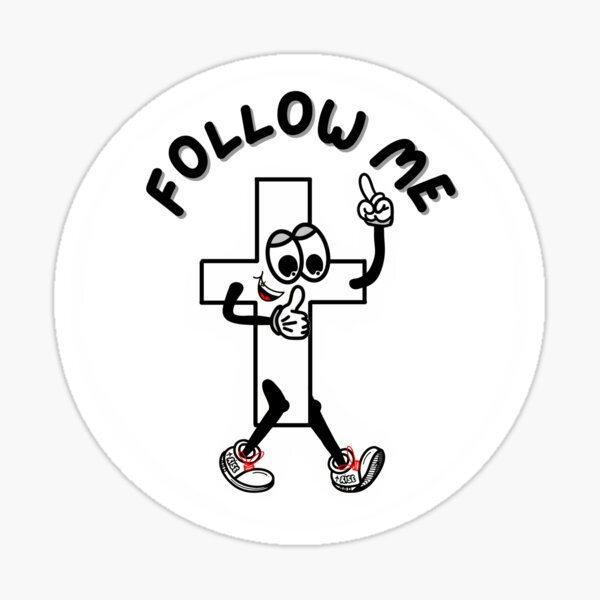 Item preview, Follow Me Sticker | Cross Cartoon designed and sold by StampedByGodUK.