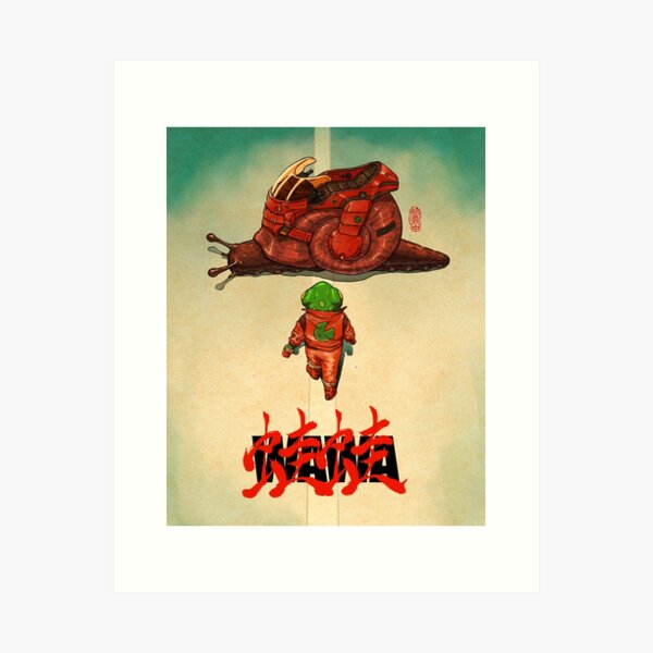 Item preview, Frog Akira Kaneda and Snail Bike Cyberpunk Illustration designed and sold by DingHuArt.