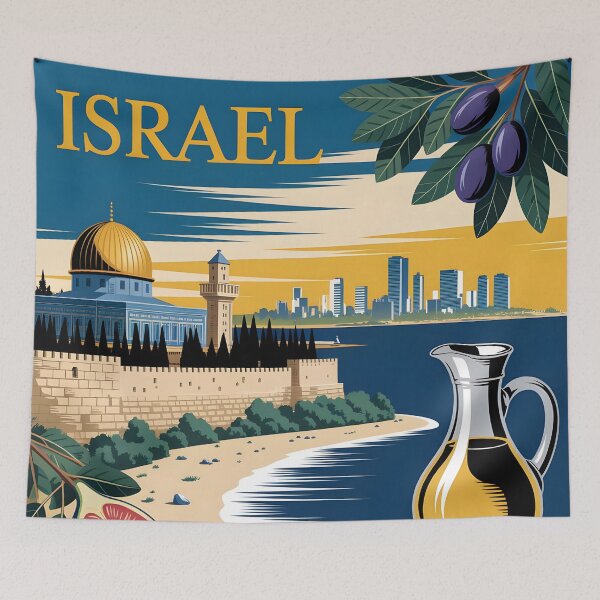 Item preview, Israel: Vintage Poster – Golden Dome, Dead Sea & Tel Aviv designed and sold by LSVart.