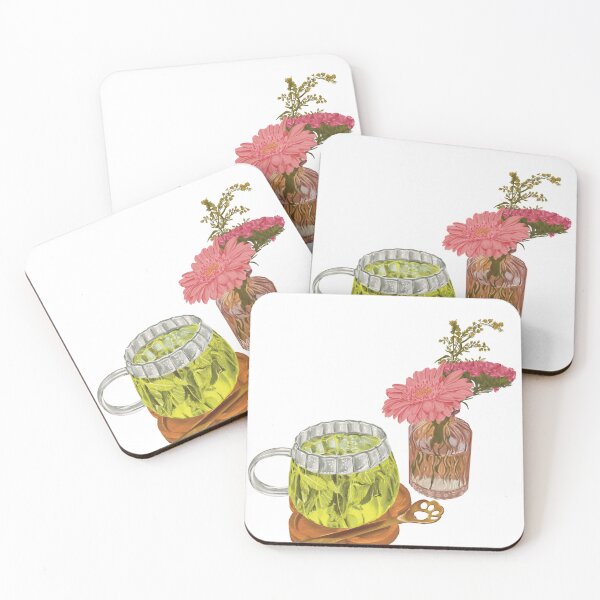 Item preview, Glass cup of herbal tea with pink flowers  designed and sold by FeedMeLikeUDraw.