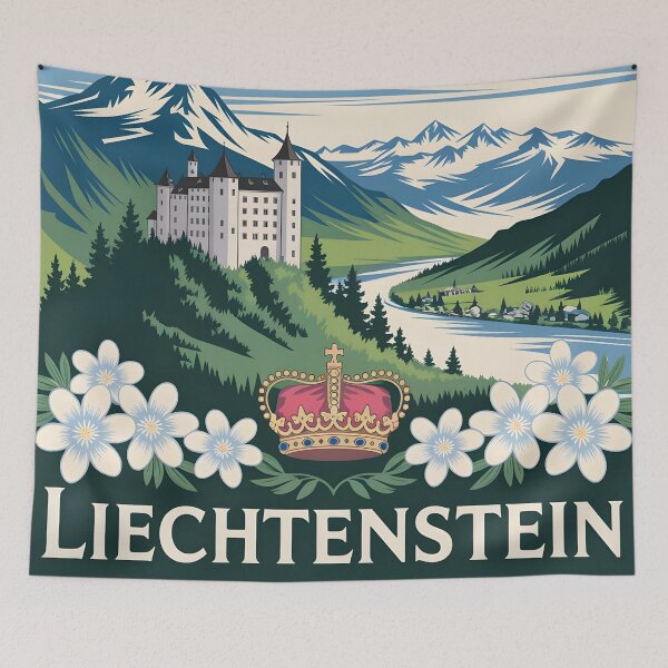 Item preview, Liechtenstein: Vintage Vaduz Castle & Rhine Valley Poster designed and sold by LSVart.