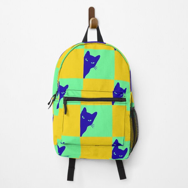 Item preview, Playful Checker board Cat Peeping Pattern 7 in Sunshine Yellow Fluorescent Green Sappine Blue designed and sold by nineFlorals.