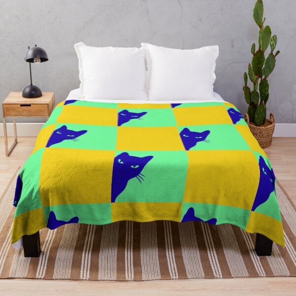 Item preview, Playful Checker board Cat Peeping Pattern 7 in Sunshine Yellow Fluorescent Green Sappine Blue designed and sold by nineFlorals.