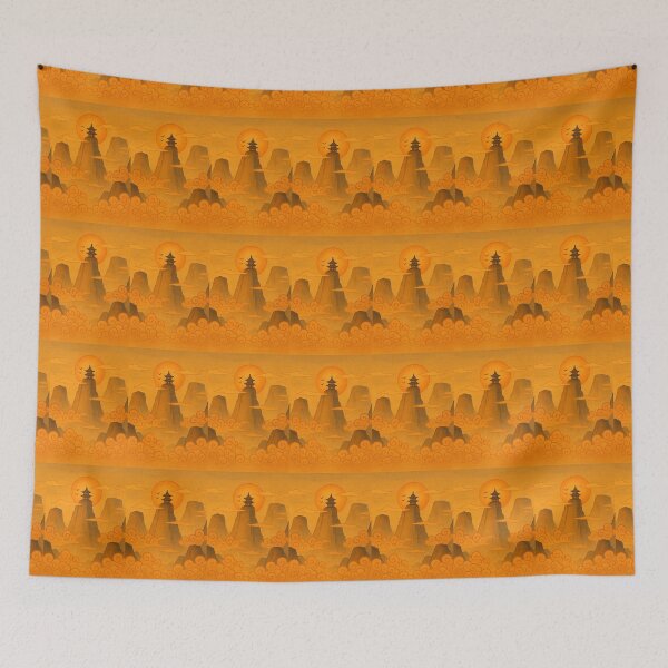 Item preview, "Pagoda at Sunset" – Mountain Landscape – Lines by Josiah designed and sold by LinesByJosiah1.