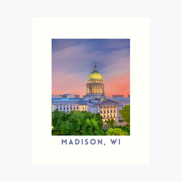 Aperçu de l'œuvre Madison, capitale de l'État du Wisconsin au coucher du soleil créée et vendue par julestown.