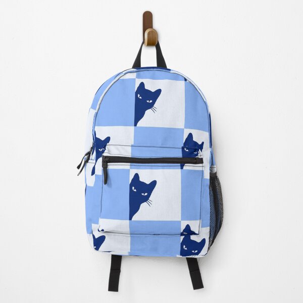 Item preview, Playful Checker board Cat Peeping Pattern 5 in Light Blue Cobalt designed and sold by nineFlorals.