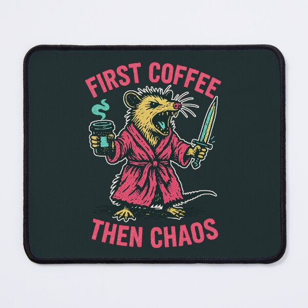 Item preview, First Coffee Then Chaos – Funny Morning Opossum Warrior Design	 designed and sold by Victor Shadehorn.