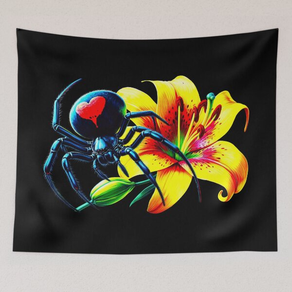 Item preview, Back Widow Spider in love and Flower Brilliant Lily designed and sold by NEUMANN ArtWear Boutique.