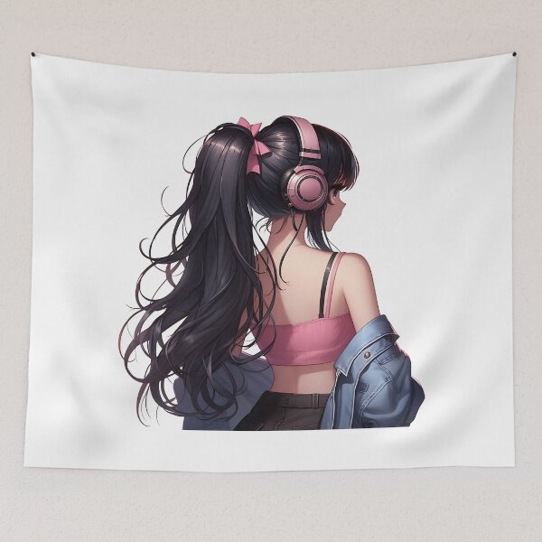 Item preview, A Girl in casuals, wearing headphones and turning to the side designed and sold by sks-ai-artist.