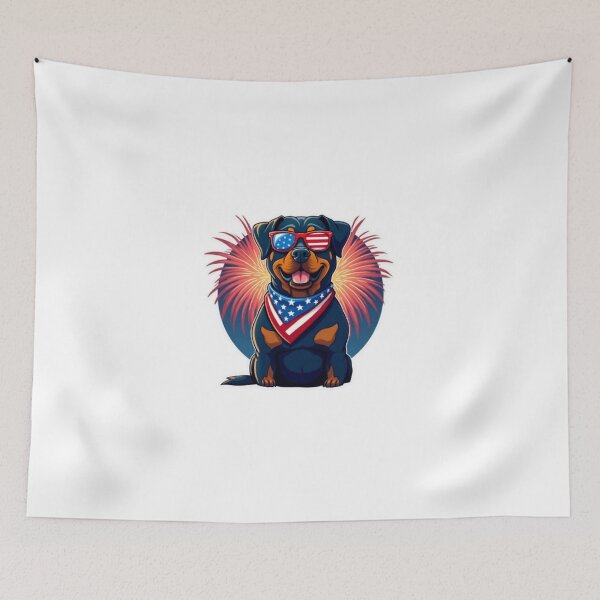 Item preview, Rottweiler Dog with Fireworks & Flag designed and sold by CreatvShop.