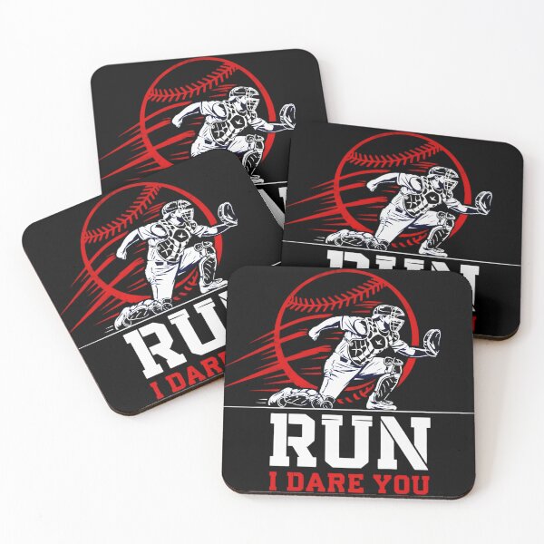 Item preview, Run I Dare You Bold Baseball Catcher Quote For Confident Players designed and sold by ViktoonShirts.