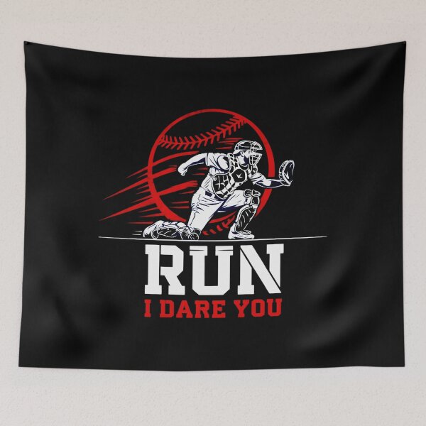Item preview, Run I Dare You Bold Baseball Catcher Quote For Confident Players designed and sold by ViktoonShirts.