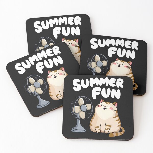 Item preview, Cute Summer Cat with Fan Funny Chubby Kitty Enjoying Summer Breeze designed and sold by ViktoonShirts.