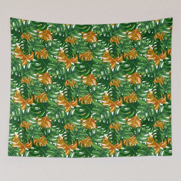 Item preview, Green and gold monstera leafs pattern designed and sold by jancajiravova.