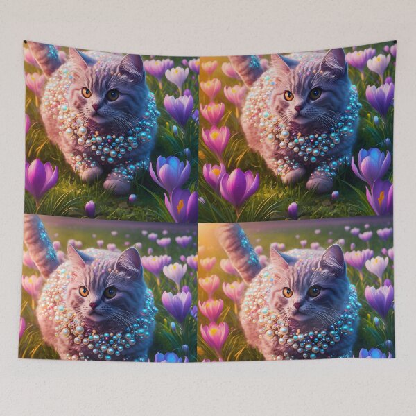 Item preview, Pearled Whiskers in the Crocus Meadow Grey tabby cat art designed and sold by EmeraldeaArt.