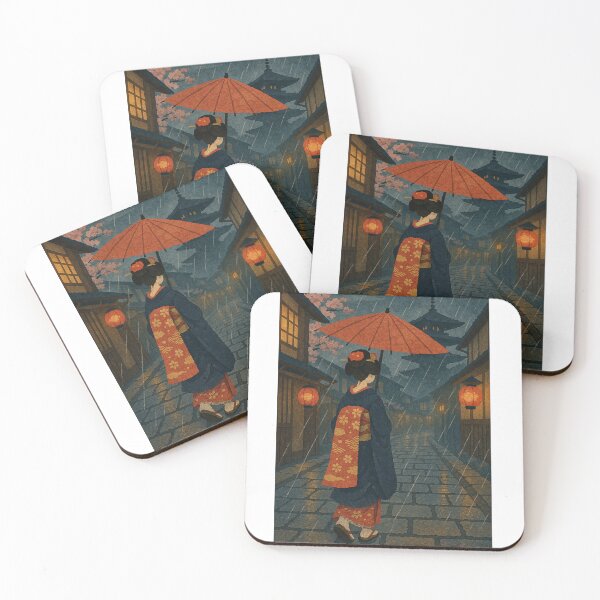 Item preview, Maiko in the Rain – Kyoto Chigiri-e Art designed and sold by ZenWhisper.