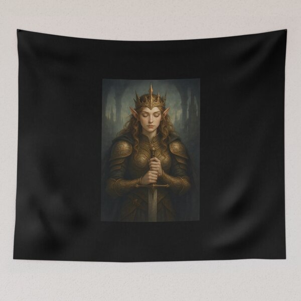 Item preview, Elven Warrior Queen in Golden Armor – Fantasy Royal Portrait designed and sold by Amr Siam.