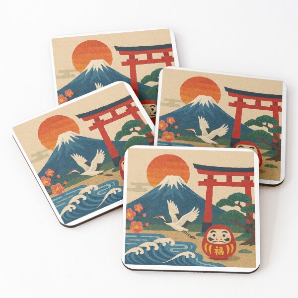 Item preview, Sunrise Over Mount Fuji – Japanese Lucky Symbols Collage designed and sold by ZenWhisper.