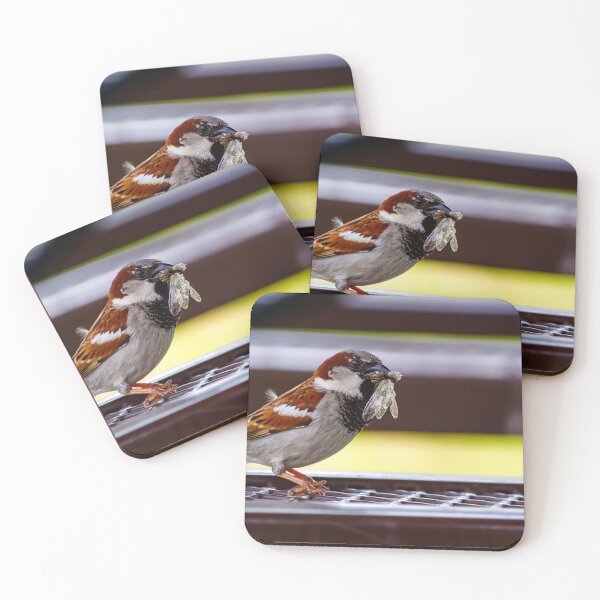 Item preview, House Sparrow with a dragonfly for lunch designed and sold by Split2ndPhotos.