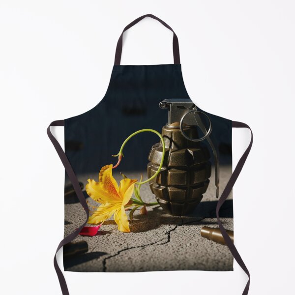 Item preview, Symbolic photorealistic still life of a grenade and a delicate yellow flower, representing the duality of beauty and danger. designed and sold by j-2k.