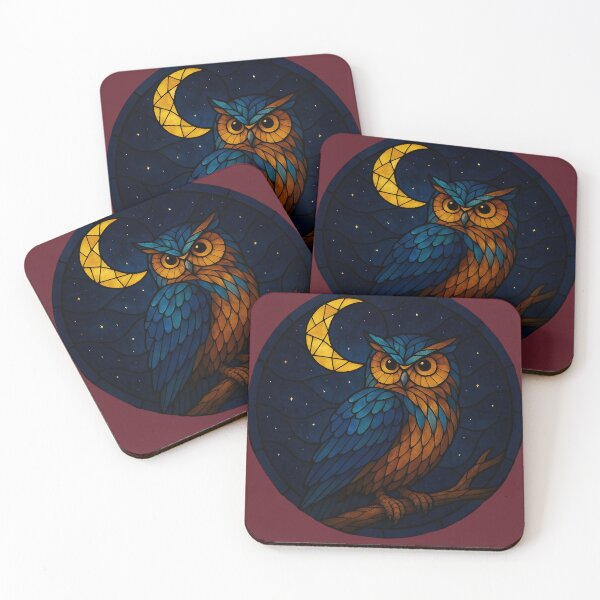 Item preview, Blue Orange Owl Stained Glass Art designed and sold by AetherLightArt.