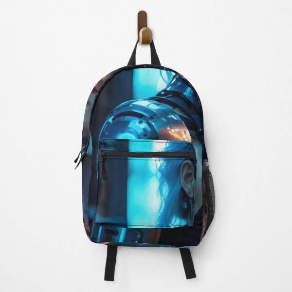 Item preview, Blonde Futuristic Cyborg Surrounded by Dreamy Blue-Violet Neon Light designed and sold by ArtiQreate.