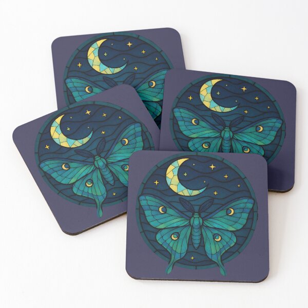 Item preview, Emerald Moth Stained Glass Moon Art designed and sold by AetherLightArt.