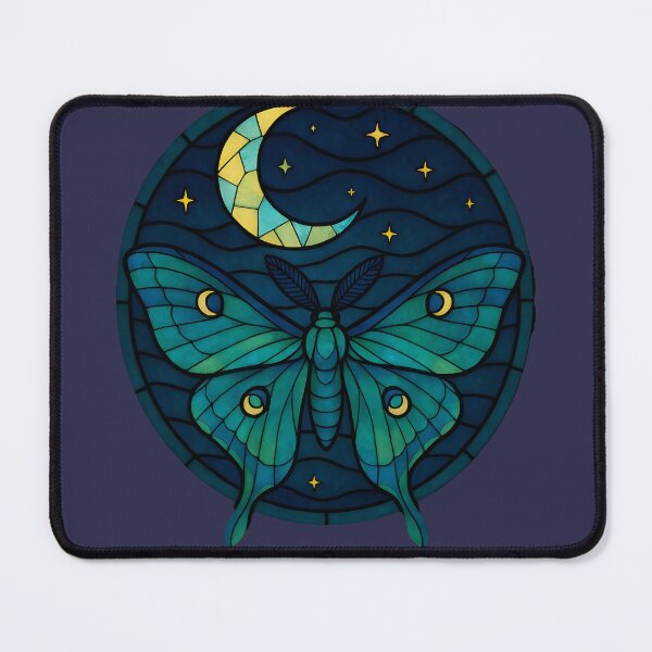 Item preview, Emerald Moth Stained Glass Moon Art designed and sold by AetherLightArt.