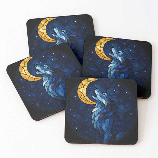 Item preview, Mystic Lunar Wolf Stained Glass Design designed and sold by AetherLightArt.