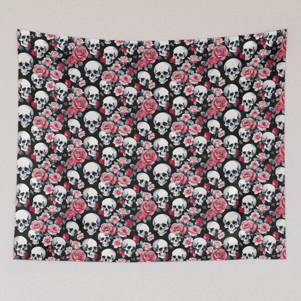 Item preview, Skulls And Roses With Bees On A Black Background designed and sold by CarrollGene.
