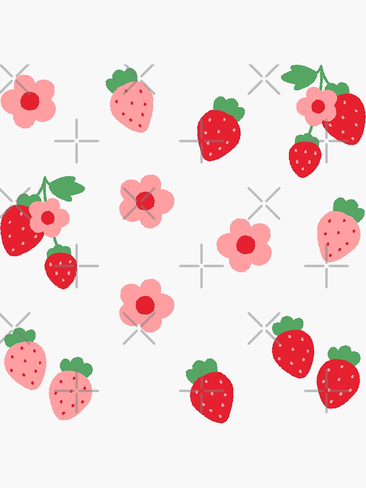Thumbnail 3 of 3, Sticker, Strawberries & blossoms designed and sold by leeinthetree.