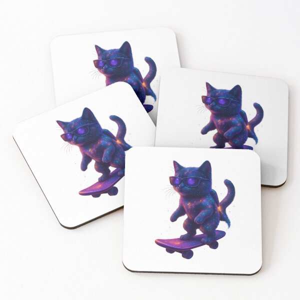Item preview, Galaxy Cat on Hoverboard – 3D Cosmic Skater Kitty designed and sold by WolfPixelRo.