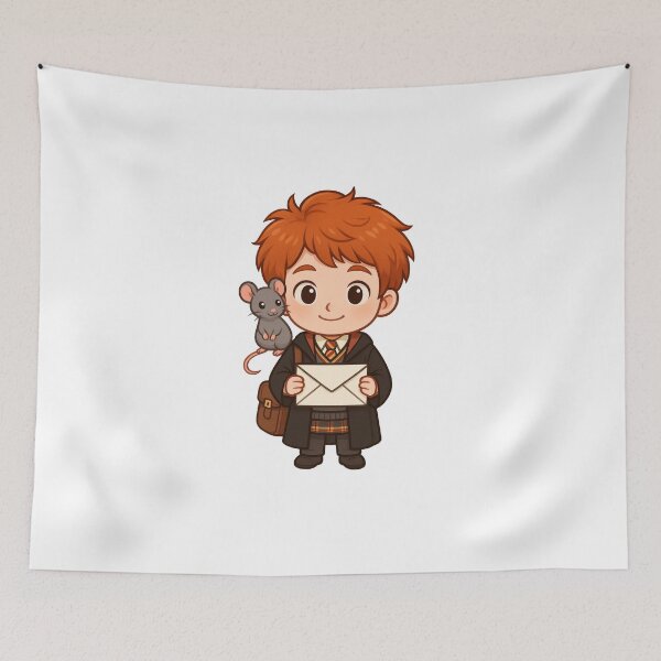 Item preview, Adorable Wizard Boy with Pet Rat and Magic Letter - Chibi Cartoon Style designed and sold by Greemo03.