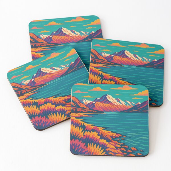 Item preview, Digital Retro Pop Art Poster of Lake Tekapo | Vibrant New Zealand Travel Art | Colorful Mountain & Lake Landscape | Scenic Stargazing Destination Illustration  designed and sold by PaintedPixels01.