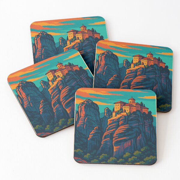 Item preview, Digital Retro Pop Art Poster of Meteora | Bold Travel Print with Greek Monastery Views | Vibrant Mountain Cliff Landscape | Colorful Vintage Tourism Aesthetic | Modern Greek Getaway designed and sold by PaintedPixels01.