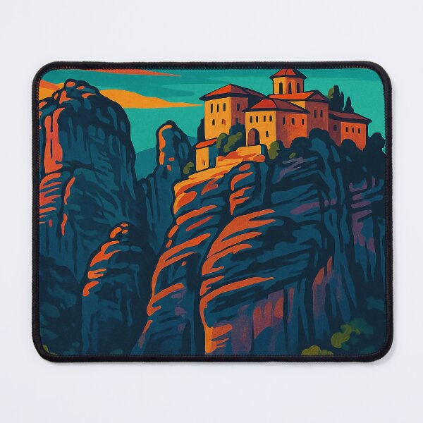 Item preview, Digital Retro Pop Art Poster of Meteora | Bold Travel Print with Greek Monastery Views | Vibrant Mountain Cliff Landscape | Colorful Vintage Tourism Aesthetic | Modern Greek Getaway designed and sold by PaintedPixels01.