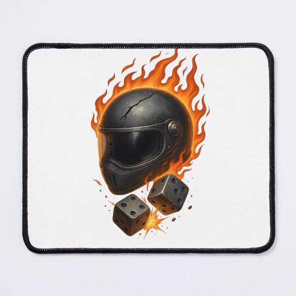 Item preview, Flaming Cracked Biker Helmet with Dice – 3D Fiery Gamble Design designed and sold by WolfPixelRo.