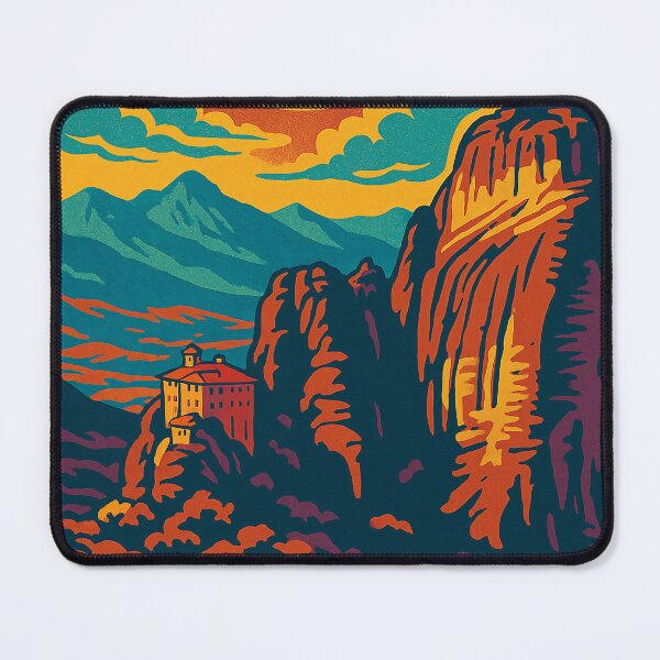Item preview, Digital Retro Pop Art Poster of Meteora | Vibrant Greece Cliff Monasteries | Bold Color Greek Landmark Design | Vintage Travel Aesthetic | Stylized Sacred Landscape designed and sold by PaintedPixels01.