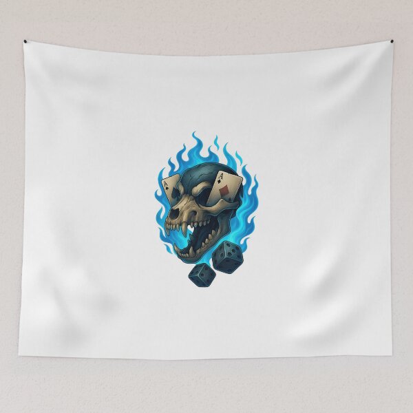 Item preview, 3D Wolf Skull with Burning Cards and Blue Flames – Savage Gamble Design designed and sold by WolfPixelRo.